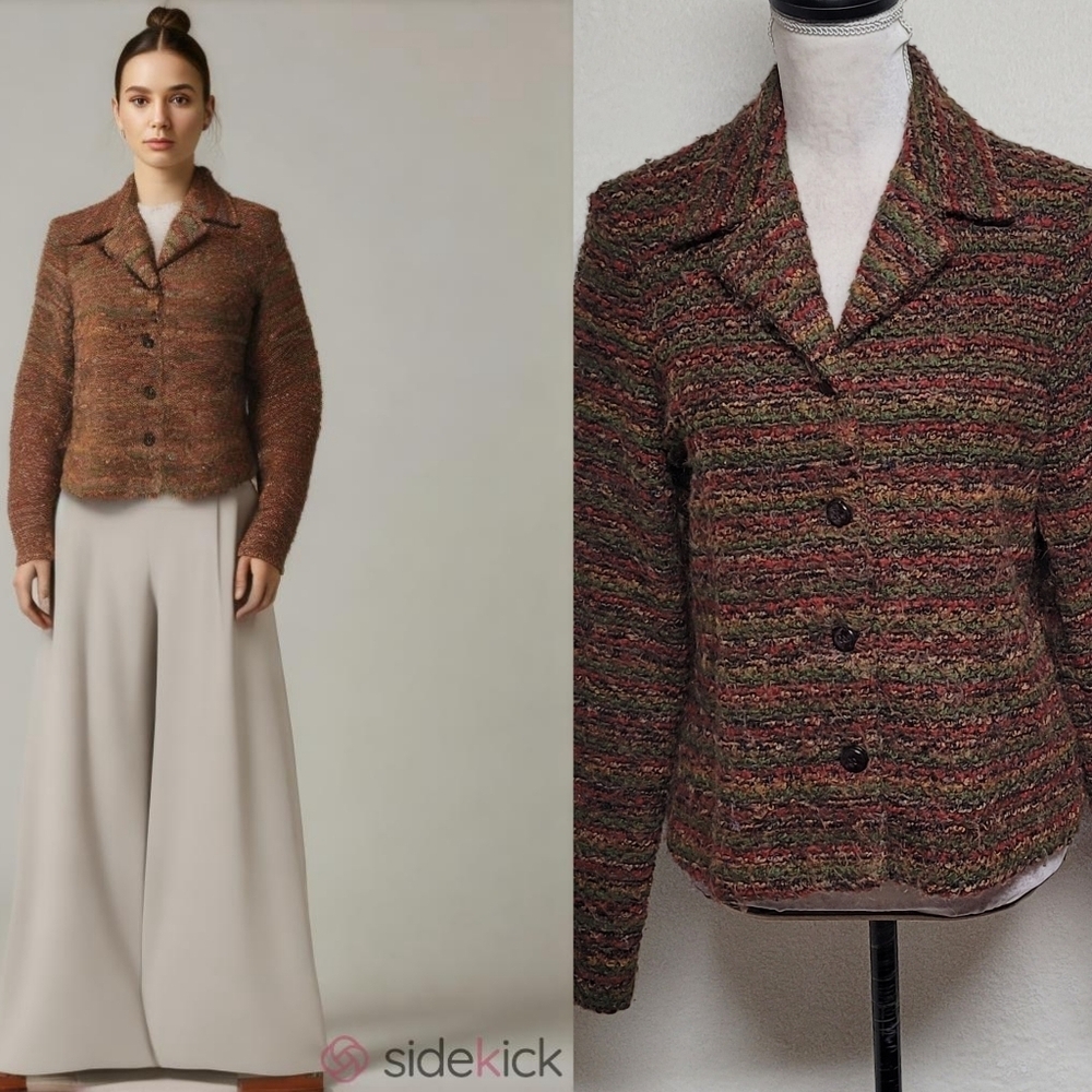 Dressbarn Vintage 90s Multi-color Spacedye Knit Button Up Sweater Jacket M